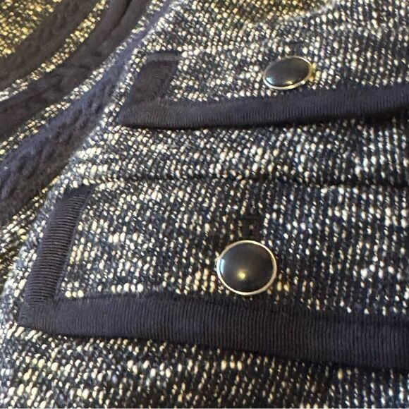 TALBOTS W Sz 4 Navy and White Tweed Braided Trim Jacket Chanel Style lady jacket - Picture 6 of 9